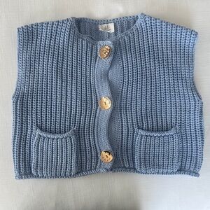 Light Blue Knit Button-Front Women's Sweater Vest